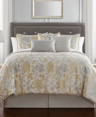 Marquis by Waterford Doyle Floral 7 Piece Comforter Set, Queen - Gold