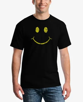 La Pop Art Men's Be Happy Smiley Face Word Short Sleeve T-shirt