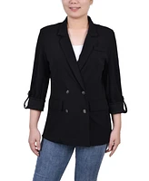 Ny Collection Petite Long Sleeve Double Breasted Crepe Blazer