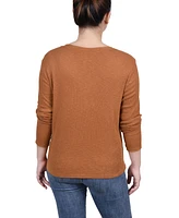 Ny Collection Petite Long Sleeve Ribbed Henley Top