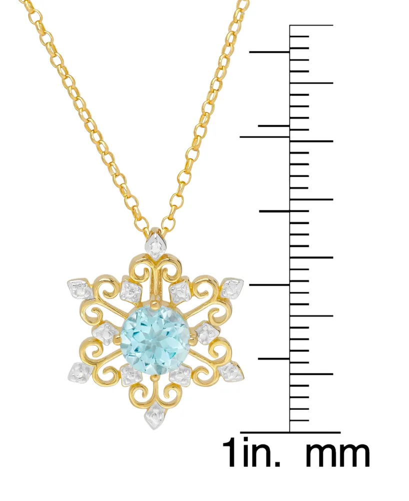 Blue Topaz Snowflake 18" Pendant Necklace (1 ct. t.w.) in Sterling Silver & 14k Gold-Plate