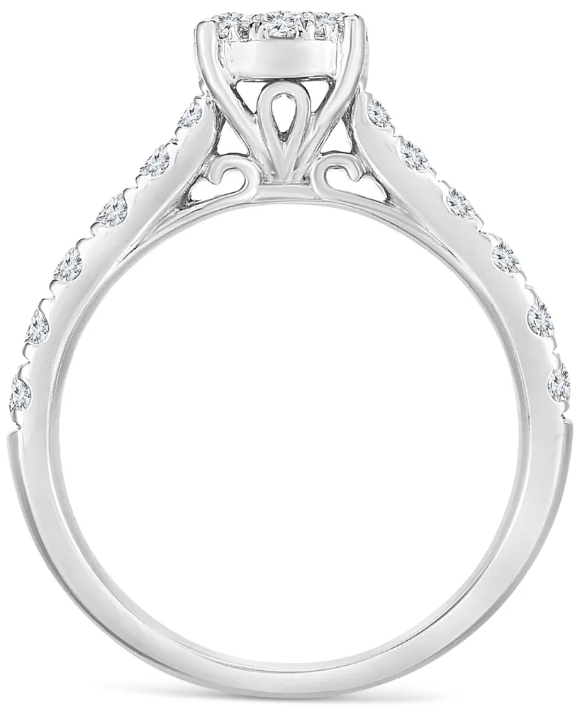 TruMiracle Diamond Halo Engagement Ring (1 ct. t.w.) in 14k White Gold
