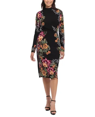 London Times Women's Mock-Turtleneck Floral Sheath Dress