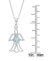 Blue Topaz (1/2 ct. t.w.) & Cubic Zirconia Openwork Angel 18" Pendant Necklace in Sterling Silver