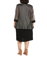 R & M Richards Plus Metallic Chevron Jacket Necklace Dress