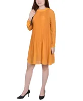 Ny Collection Petite Long Sleeve Pleated Dress