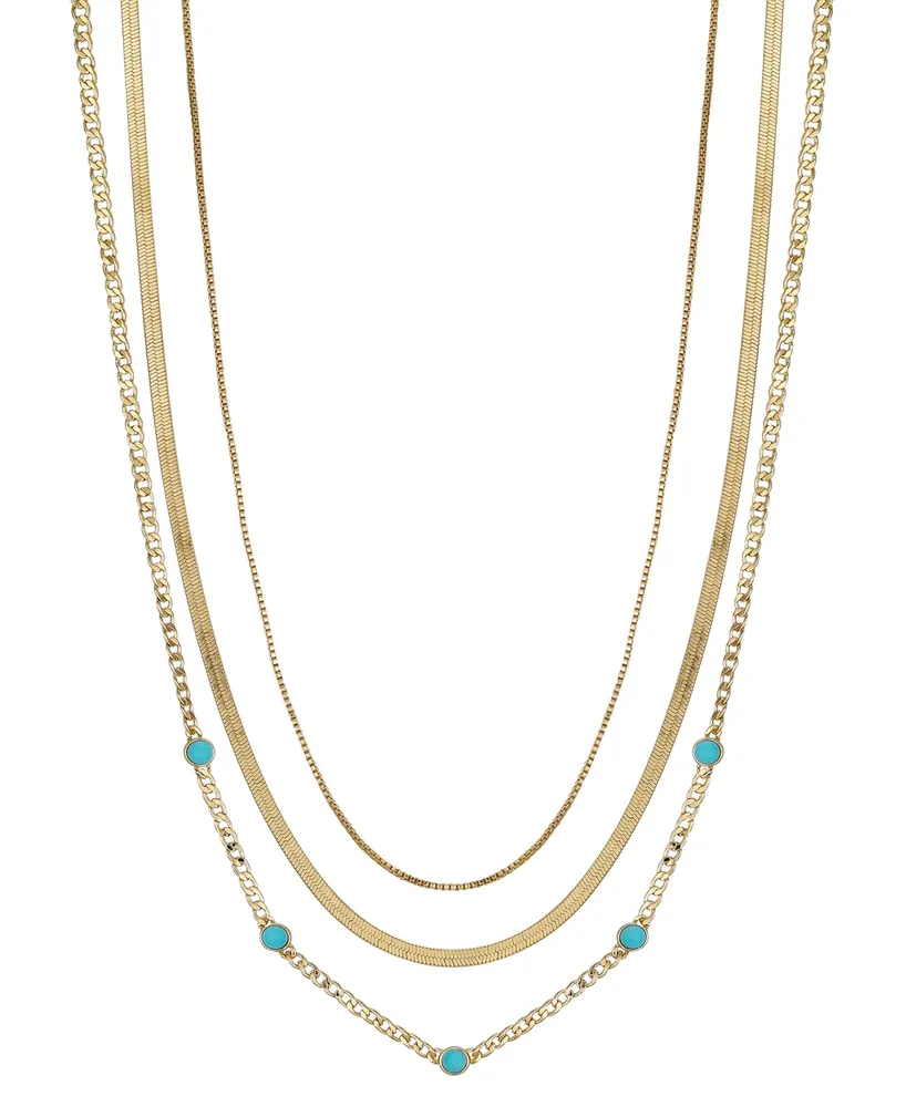 Unwritten Turquoise Bead and Chain Necklace Set, 3 piece - Gold Flash