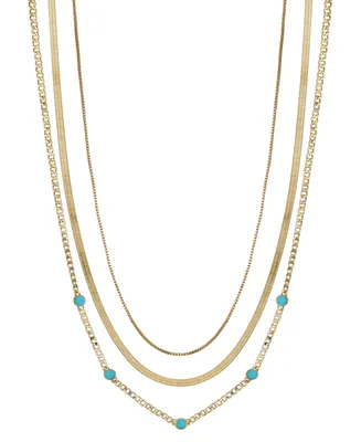 Unwritten Turquoise Bead and Chain Necklace Set, 3 piece - Gold Flash