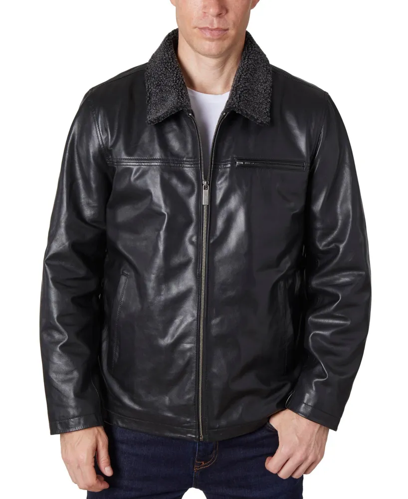 Perry Ellis Men's Zipper Leather Jacket