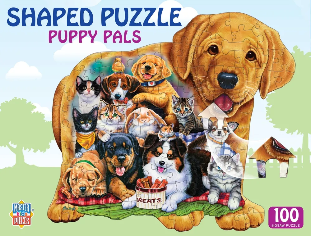 Masterpieces Puppy Pals - 100 Piece Shaped Jigsaw Puzzle for Kids