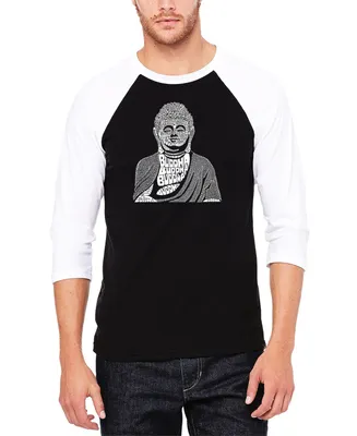 La Pop Art Men's Raglan Baseball 3/4 Sleeve Buddha Word T-shirt