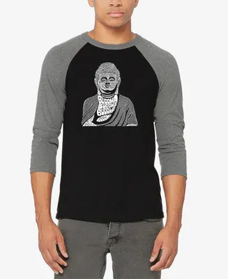 La Pop Art Men's Raglan Baseball 3/4 Sleeve Buddha Word T-shirt