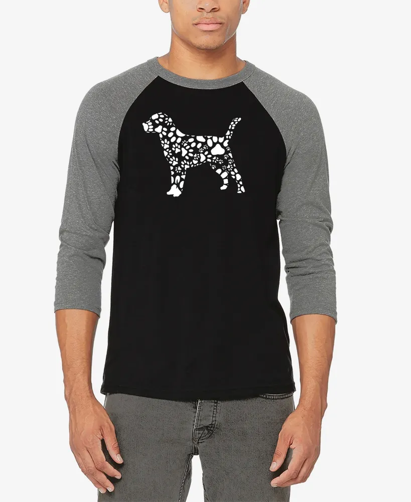 La Pop Art Men's Raglan Baseball 3/4 Sleeve Dog Paw Prints Word T-shirt