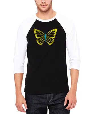 La Pop Art Men's Raglan Baseball 3/4 Sleeve Butterfly Word T-shirt