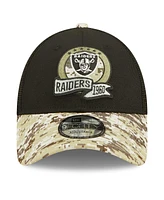 Big Boys New Era Black, Camo Las Vegas Raiders 2022 Salute To Service 9FORTY Snapback Trucker Hat