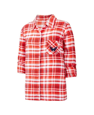 Women's Concepts Sport Red Washington Capitals Mainstay Flannel Full-Button Three-Quarter Sleeve Nightshirt
