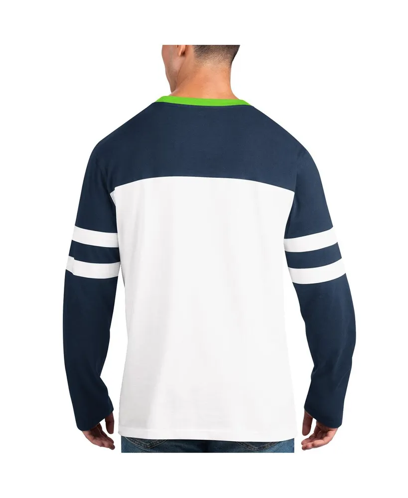 Men's Starter College Navy, White Seattle Seahawks Halftime Long Sleeve T-shirt