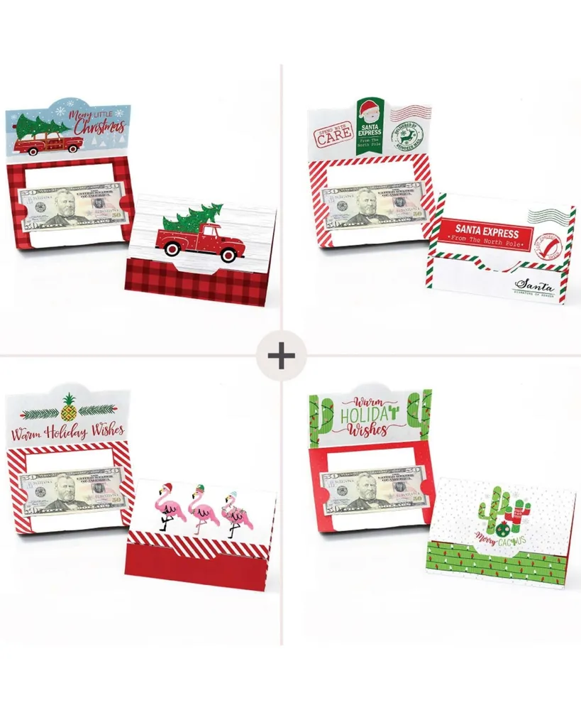 Red & Green Assorted Holiday Cards - Christmas Money & Gift Card Holders - 8 Ct