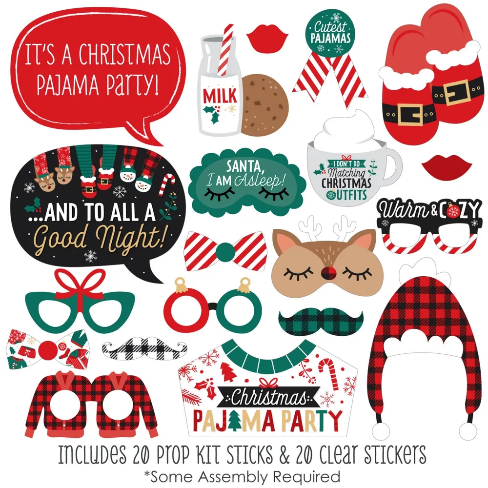 Christmas Pajamas - Holiday Plaid Pj Party Photo Booth Props Kit - 20 Count