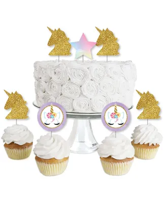 Rainbow Unicorn - Dessert Cupcake Toppers - Party Clear Treat Picks - 24 Ct