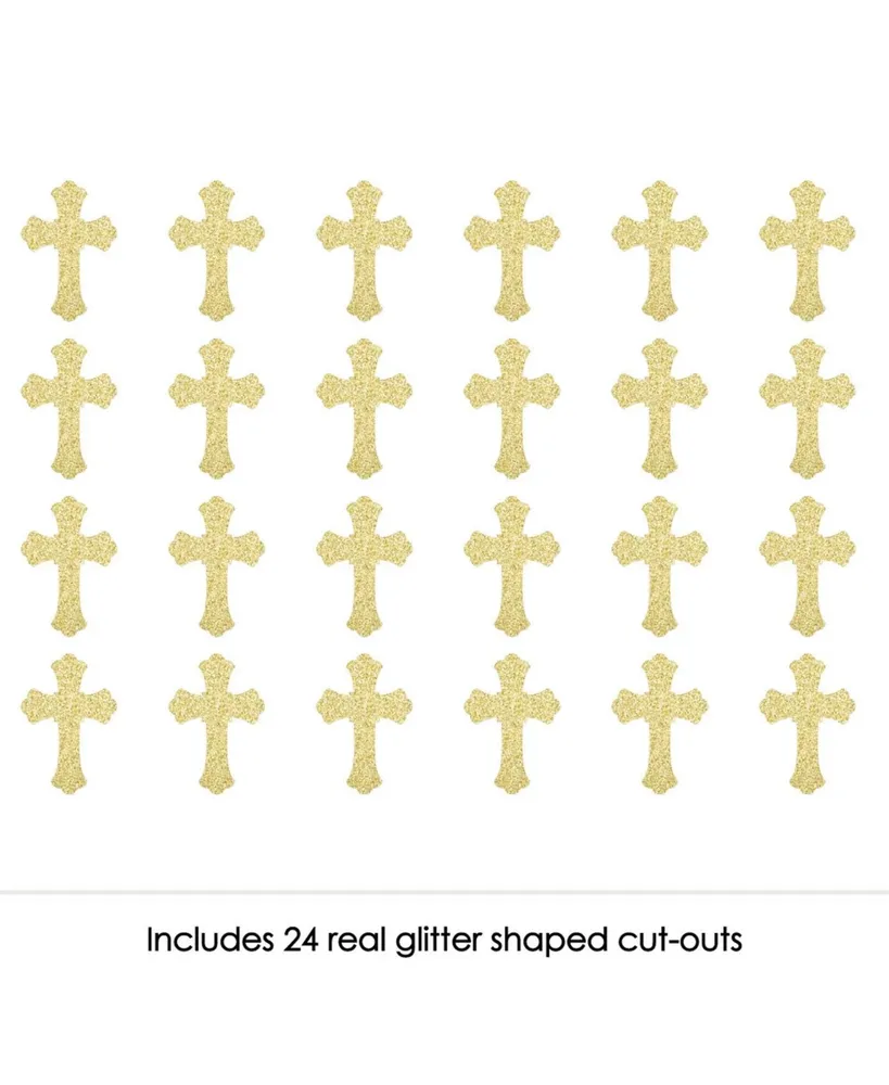 Big Dot of Happiness Gold Glitter Cross - No-Mess Real Gold Glitter Cut-Outs Confetti - 24 Ct