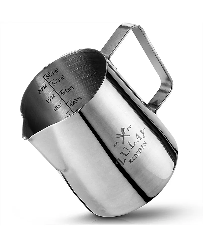 Zulay Kitchen Milk Frother Cup - Stainless Steel Frothing Pitcher with Latte Art Pen