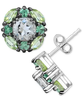 Multi-Gemstone Cluster Stud Earrings (3-3/8 ct. t.w.) in Sterling Silver - Multi