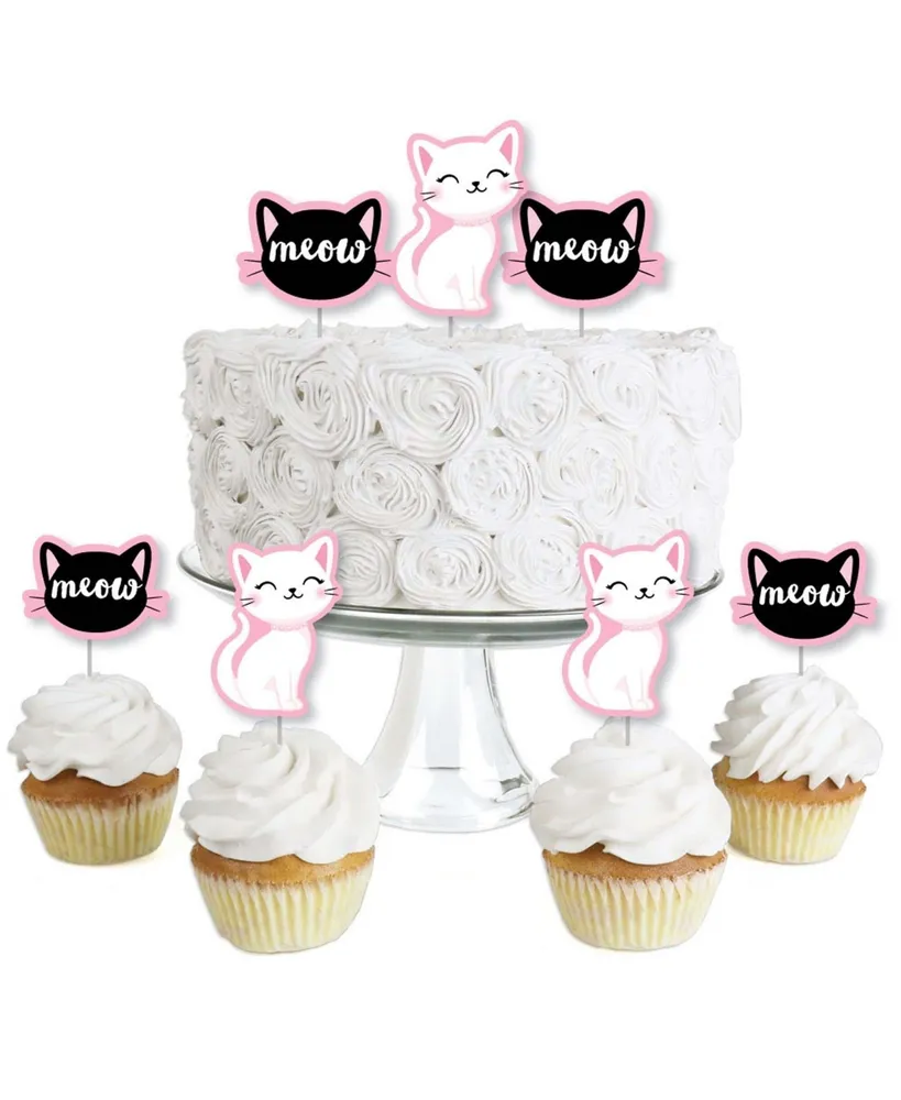 Purr-fect Kitty Cat - Dessert Cupcake Toppers - Clear Treat Picks - 24 Ct