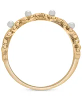 Cultured Freshwater Pearl (1-3/4mm) Heart Flower Ring in 14k Gold-Plated Sterling Silver