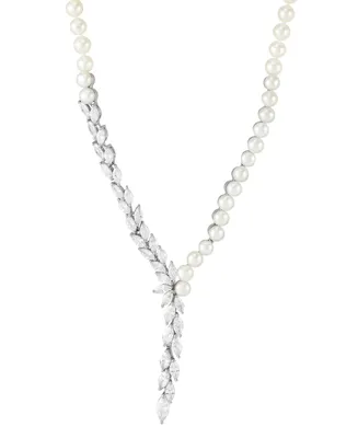 Arabella Cultured Freshwater Button Pearl (4 - 9-1/2mm) & Cubic Zirconia 17" Lariat Necklace