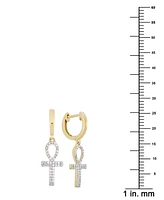 Men's Diamond Ankh Cross Dangle Hoop Earrings (1/6 ct. t.w.) in 10k Gold