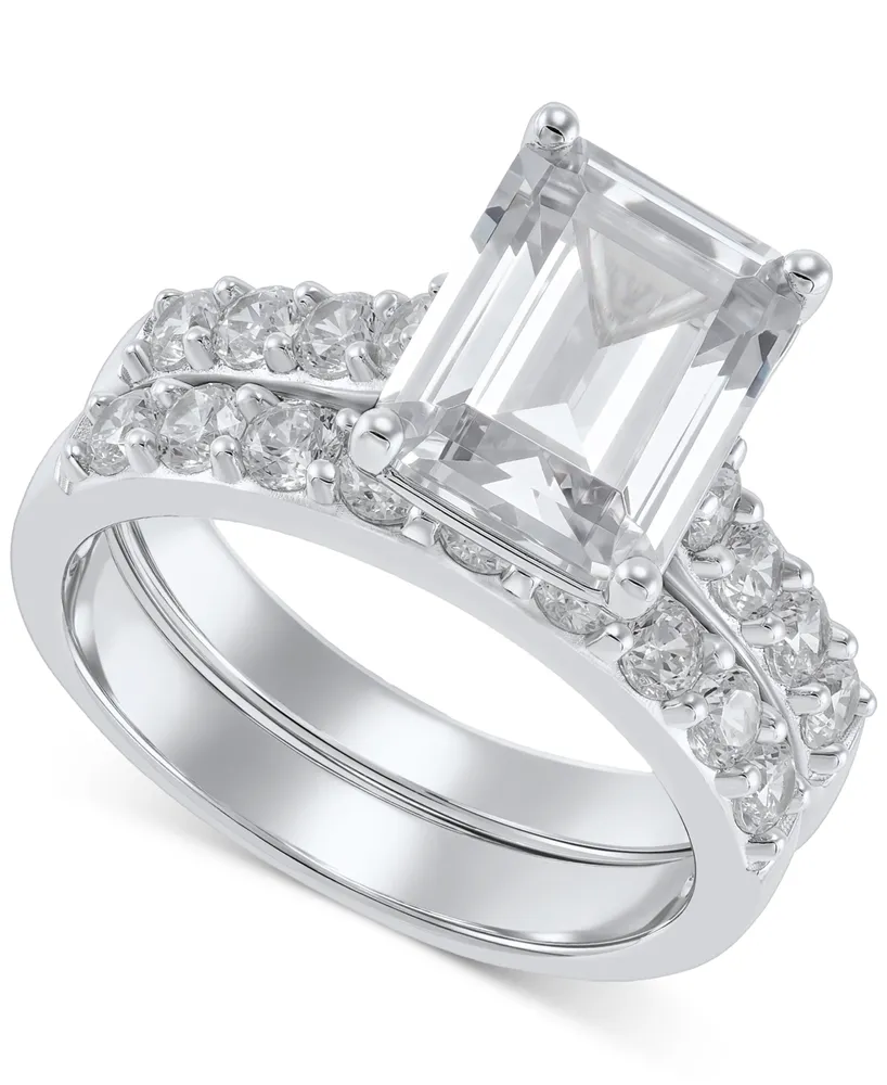 2-Pc. Set Cubic Zirconia Emerald-Cut Ring & Matching Band in Sterling Silver