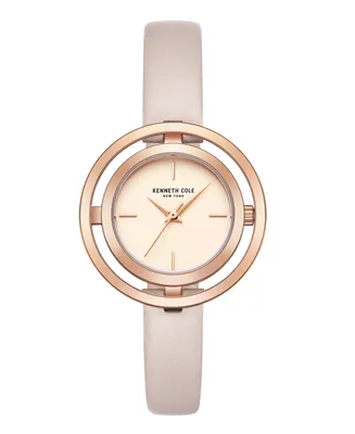 Kenneth Cole New York Women's Transparency Dial Nude Genuine Leather Strap Watch 32mm