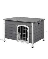 PawHut Wooden Dog Cage Kennel Lockable Door Small Animal House Gray