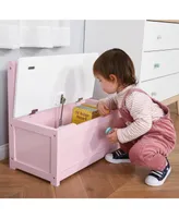 Qaba Kids 2-in-1 Wooden Toy Storage Box Bench Storage w/ Pneumatic Rod