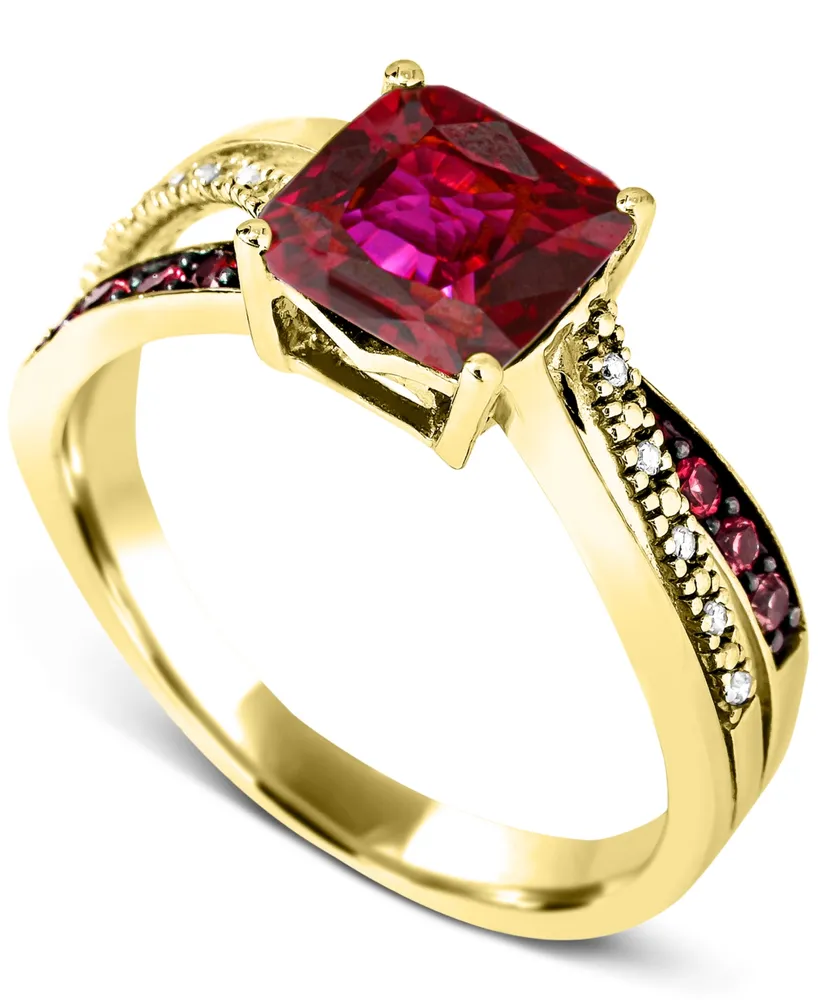 Lab-Created Ruby Heart Ring 1/8 ct tw Diamonds 10K Rose Gold