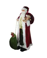 Northlight Plush Santa Claus With Teddy Bear and Gift Bag Christmas Figure, 72"