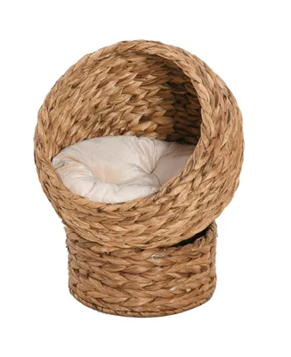 20" Natural Braided Elevated Cat Bed Basket House Chair Sofa, Brown