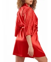 iCollection Women's Milena Satin and Lace Robe with Self Tie Sash