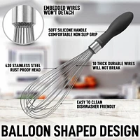 Zulay Kitchen 12-Inch Stainless Steel Whisk - Balloon Tool With Soft Silicone Handle