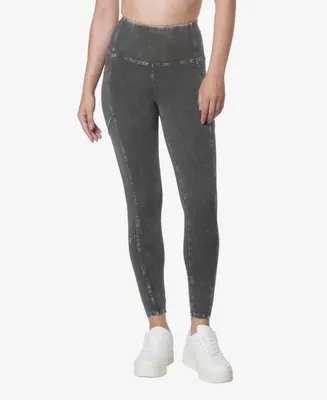 Andrew Marc Sport Women's High Rise Full Length Mineral Washed Leggings Pants