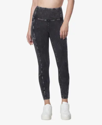 Andrew Marc Sport Women's High Rise Full Length Mineral Washed Leggings Pants