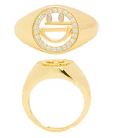 Macy's Gold Plated Cubic Zirconia Smiley Face Ring - Gold