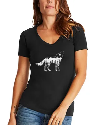 La Pop Art Women's Howling Wolf Word V-neck T-shirt