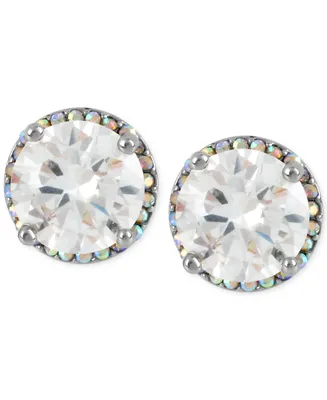 Betsey Johnson Silver-Tone Crystal Round Stud Earrings