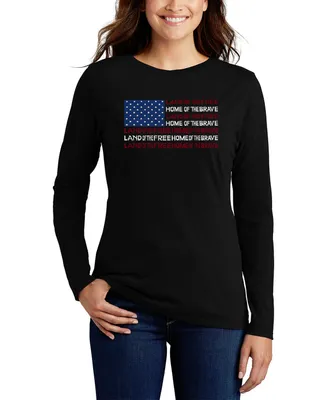 La Pop Art Women's Land of the Free American Flag Word Long Sleeve T-shirt
