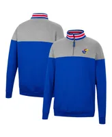 Men's Colosseum Heathered Gray and Royal Kansas Jayhawks Be the Ball Quarter-Zip Top