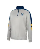 Men's Colosseum Gray and Navy West Virginia Mountaineers Bushwood Fleece Quarter-Zip Jacket