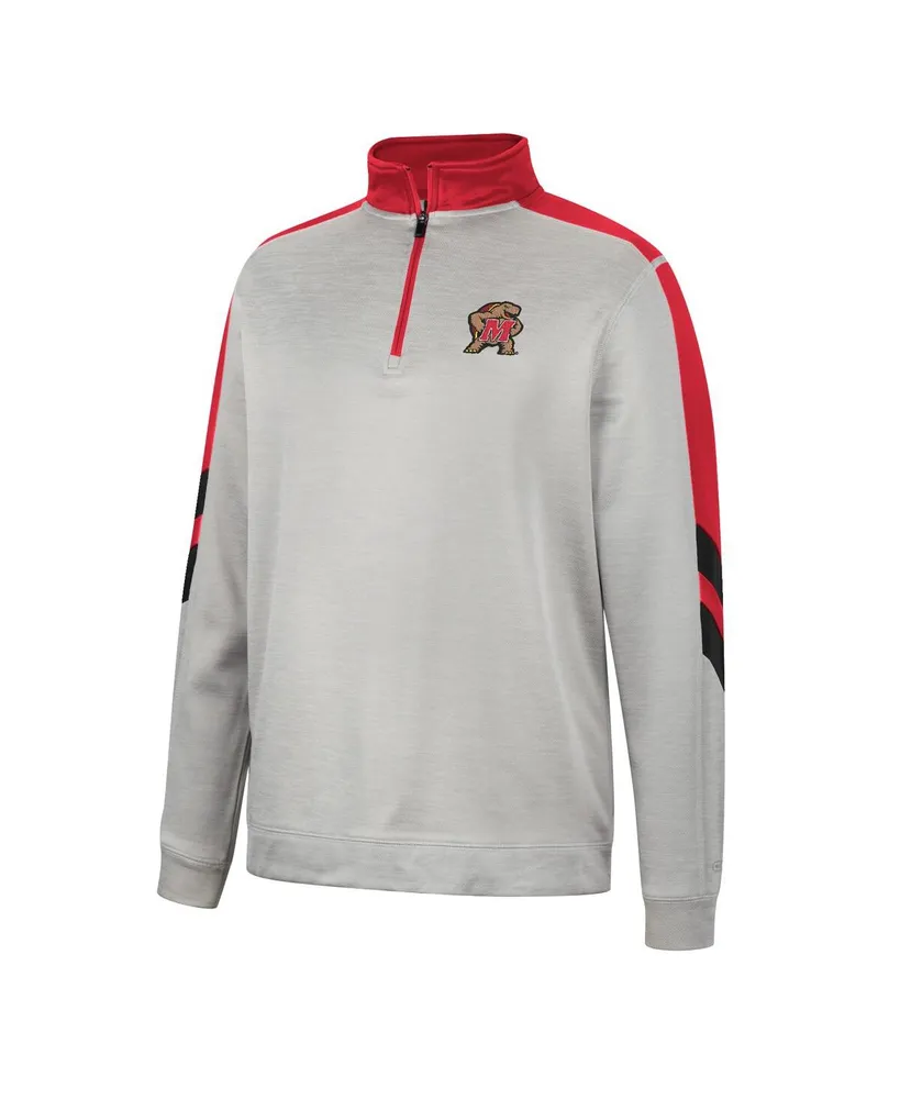 Men's Colosseum Gray and Red Maryland Terrapins Bushwood Fleece Quarter-Zip Jacket