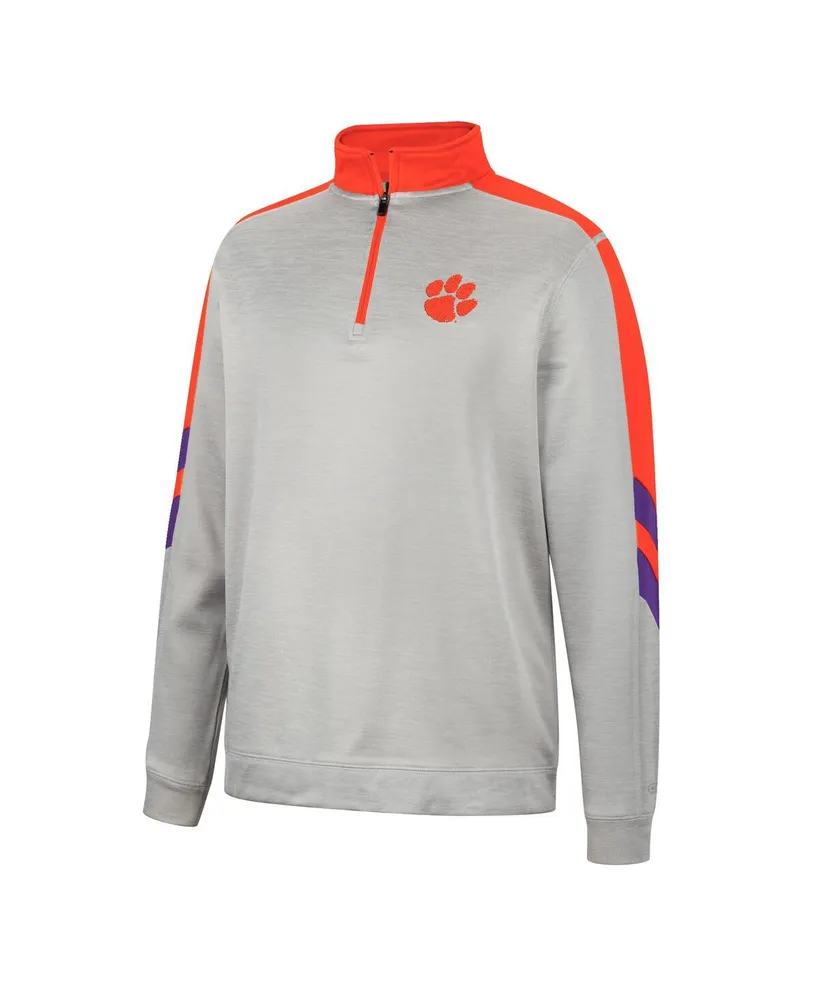 Men's Colosseum Gray and Orange Clemson Tigers Bushwood Fleece Quarter-Zip Jacket